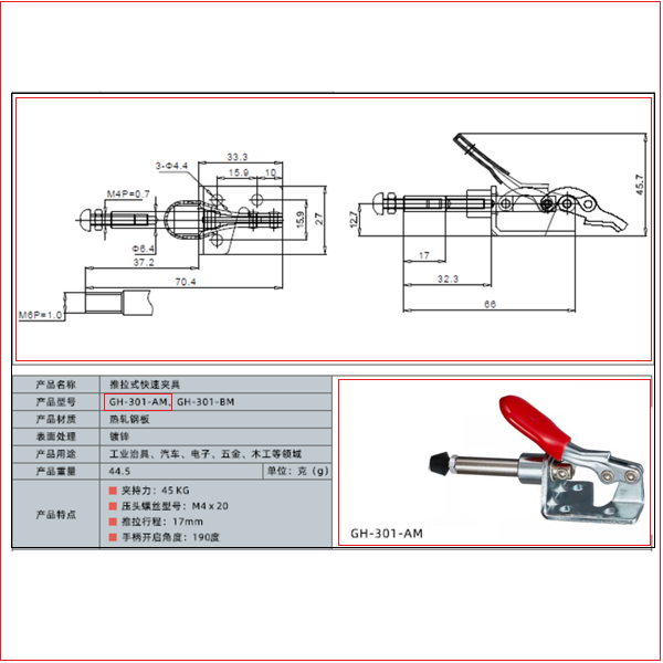 Штовхаючий столярний затискач WorkMan GH‑301‑AM 45кг